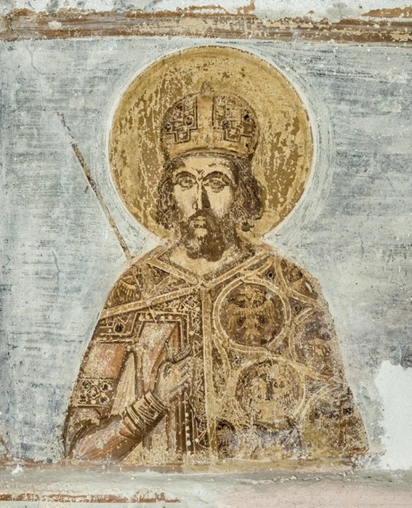 a painting of a man with a crown and a gold crown